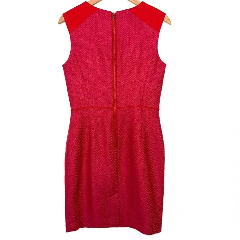 Banana Republic Textured Wool Blend Red Pink Sheath Dress Size 6 - Picture 8 of 13